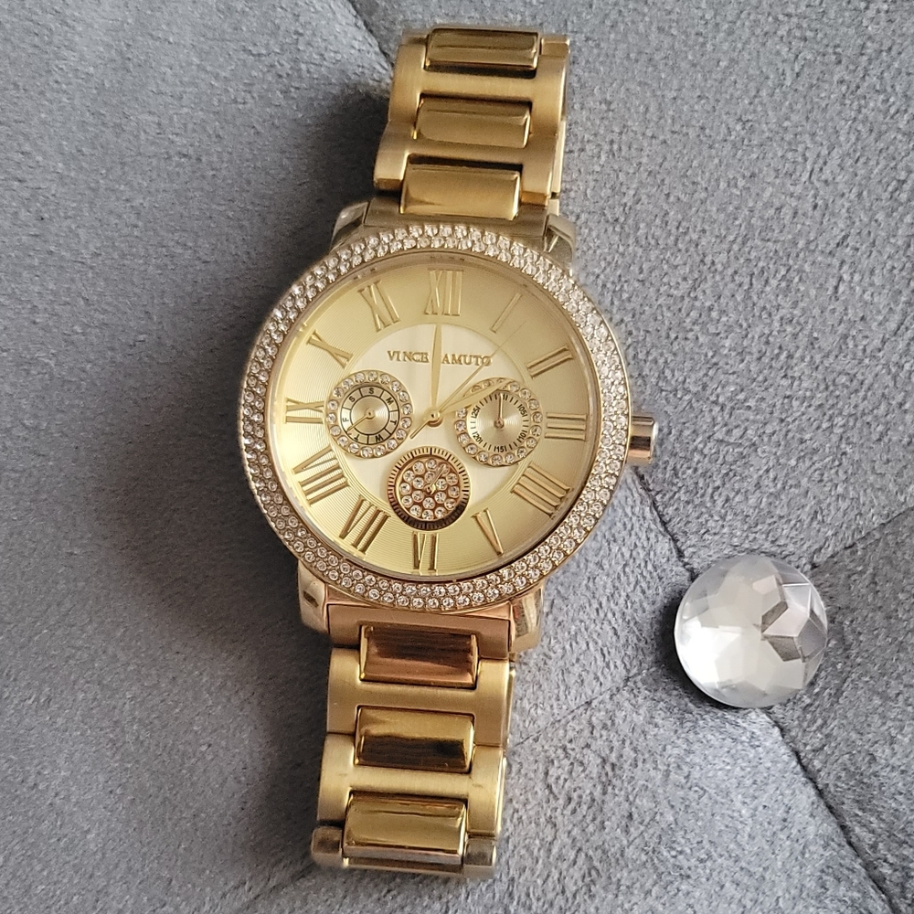 Vince Camuto Gold Watch with Crystal Details